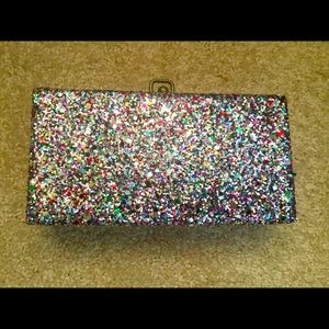 JCREW multi color glitter clutch NWT
